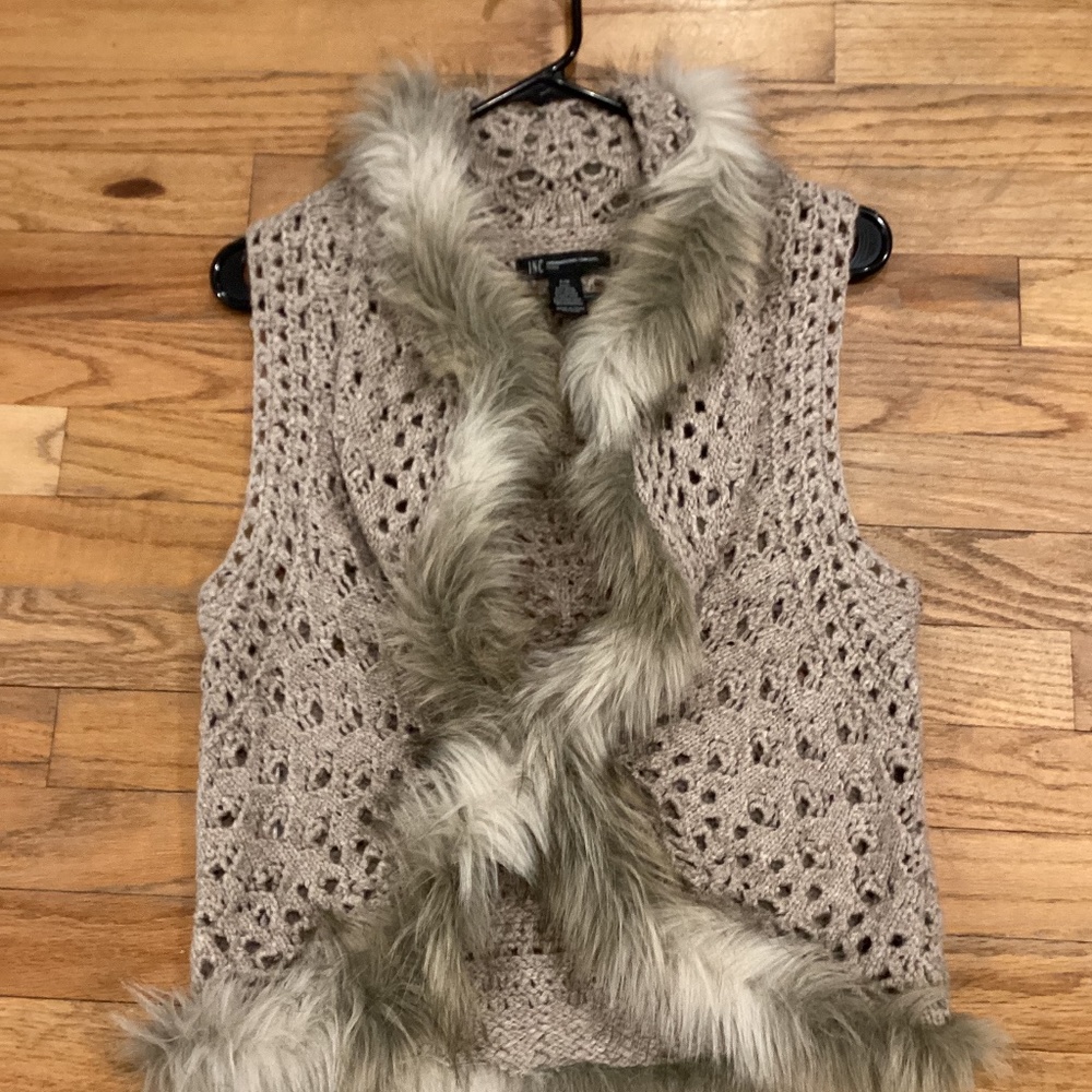 INC International Concepts - Petite Sweater Vest with Faux Fur Trim